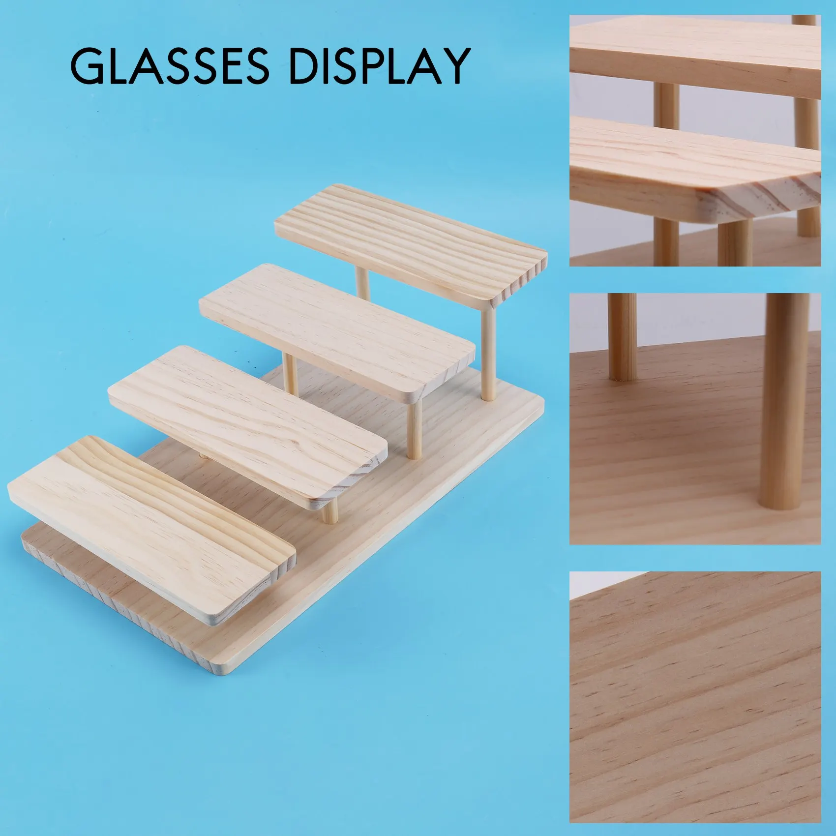 Assembleable Bamboo Sunglasses Stand Glasses Display Jewelry Holder Bracelet Watches Show Product 4