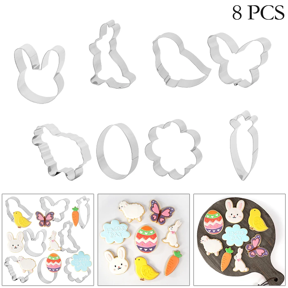 

8 шт. резак для печенья, пасхальный резак для печенья в форме кролика, резак для печенья в форме животного, инструмент для выпечки из нержавею...