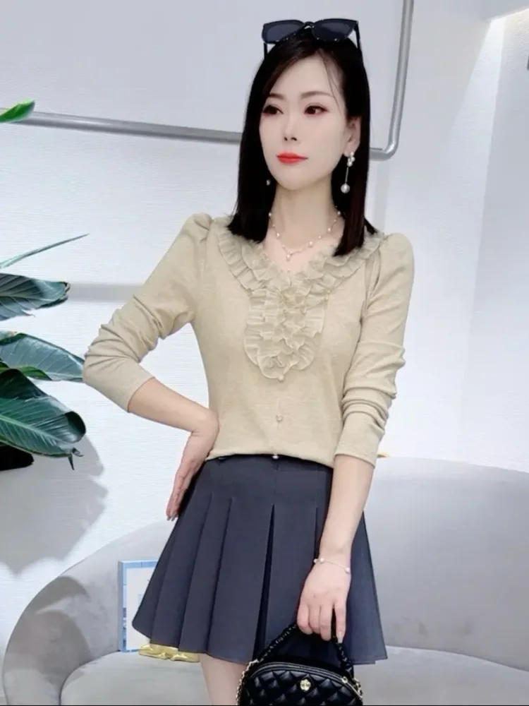 Вязаная женская футболка с длинными рукавами во французском стиле новая