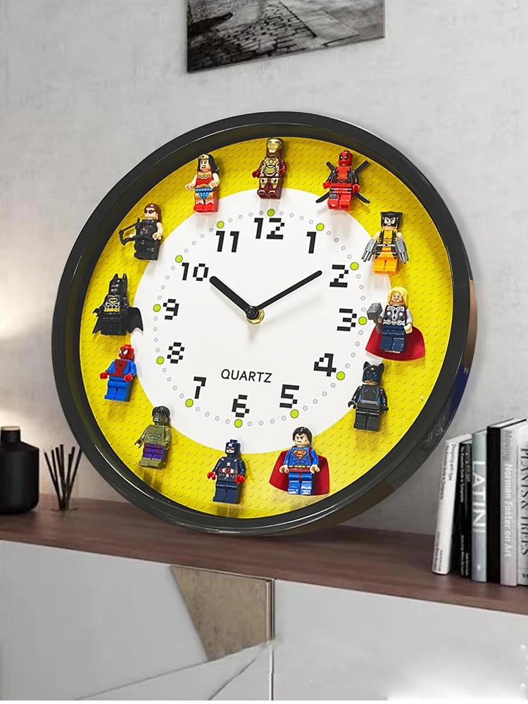 

Superhero Large Cartoon Clock 3D Wall Clocks Teen Room Decorations Modern Design 12inch Mute Clocks Children Kids Bedroom Decor