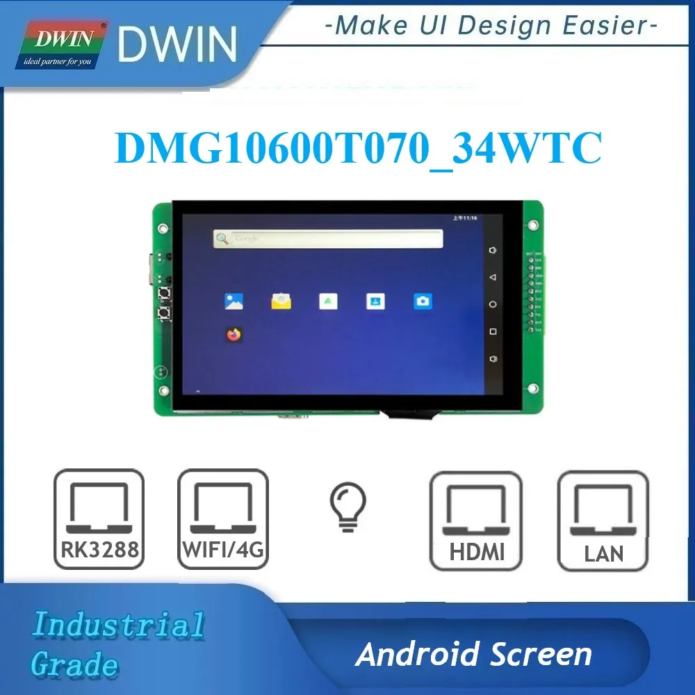 DWIN 7 Inch Android Intelligent Dispaly With 4G WIFI LAN Interface Available For RS232/RS485 To Connect With External Device