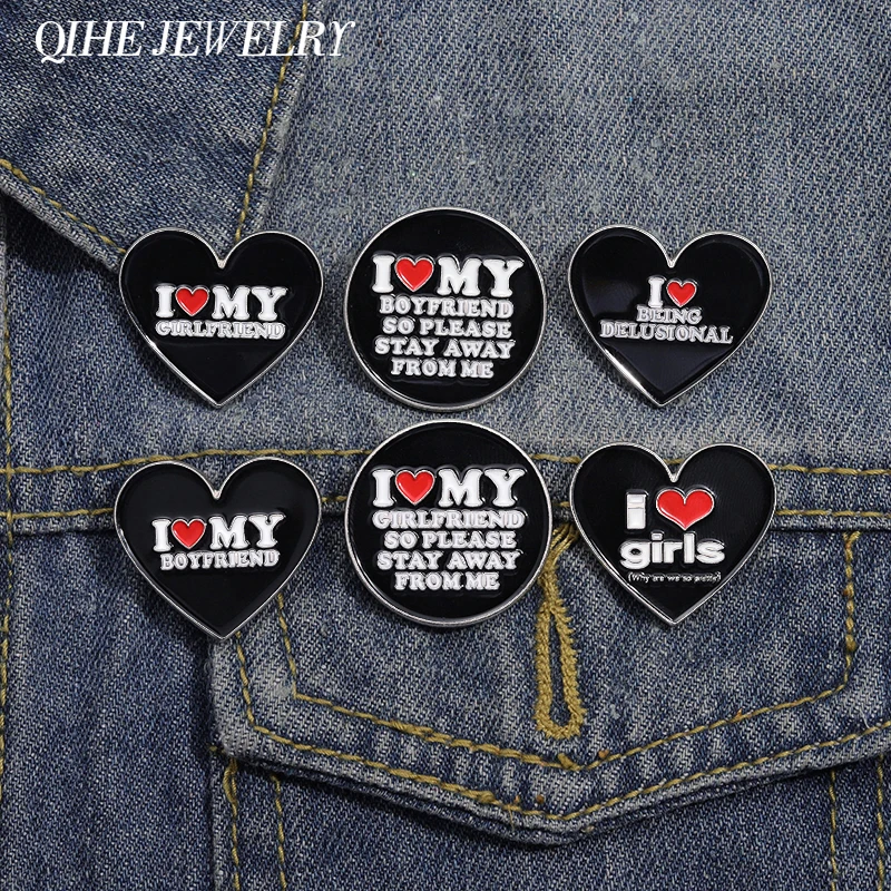 

I Love My Girlfriend Heart Brooch Enamel Pin Please Stay Away From Me Custom Funny Saying Badge Jewelryift Ornaments for Couple