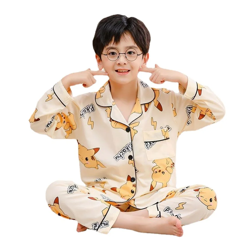 Pokemon kawaii children's pajamas boy long-sleeved autumn thin section cartoon anime Pikachu spring and autumn home clothes gift