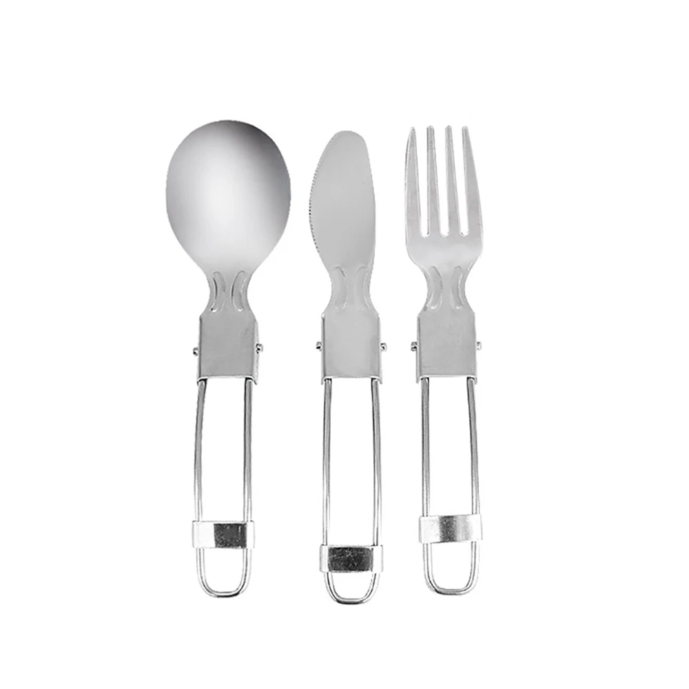 

Stainless Steel Folding Tableware Portable Thicken Spoon Fork Knife Outdoor Camping Picnic Cookware Safe Lightweight Flatware