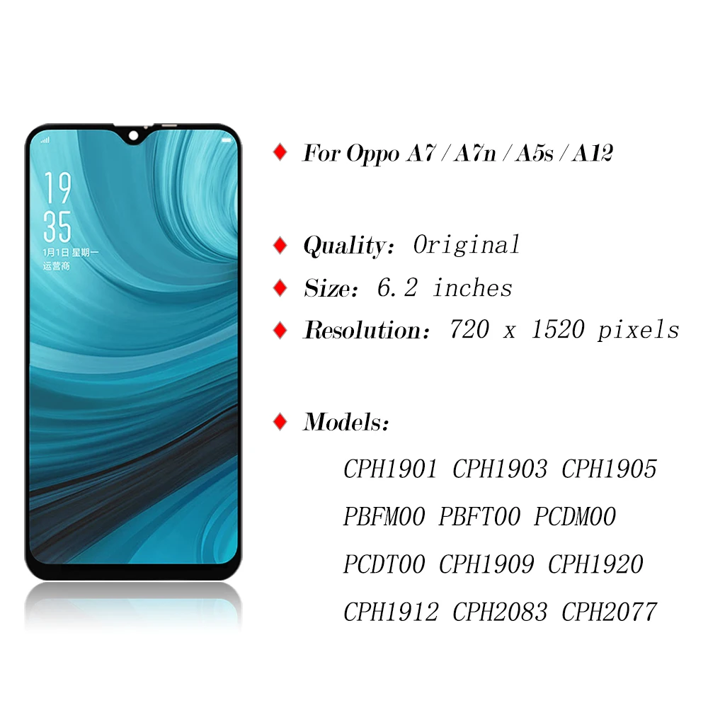 Оригинальный ЖК-дисплей 6 2 дюйма для OPPO A5S AX5S полный экран в сборе дигитайзер A7 AX7
