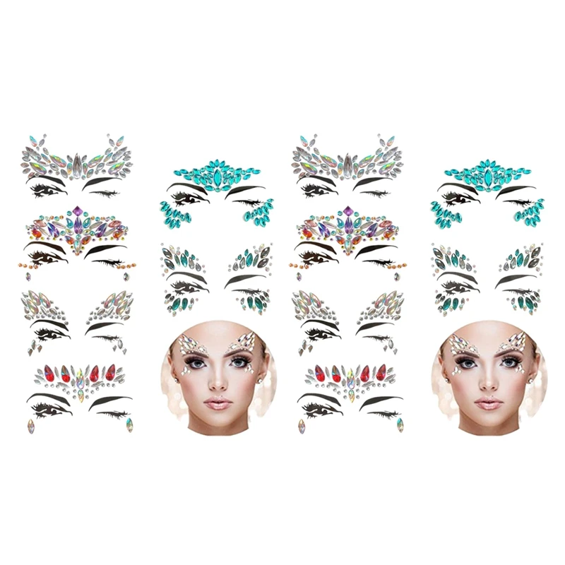 

12 Sets Face Gems Rhinestone Mermaid Face Jewels Tattoo - Face Crystal Stickers Tears Gem Stones Temporary Stickers