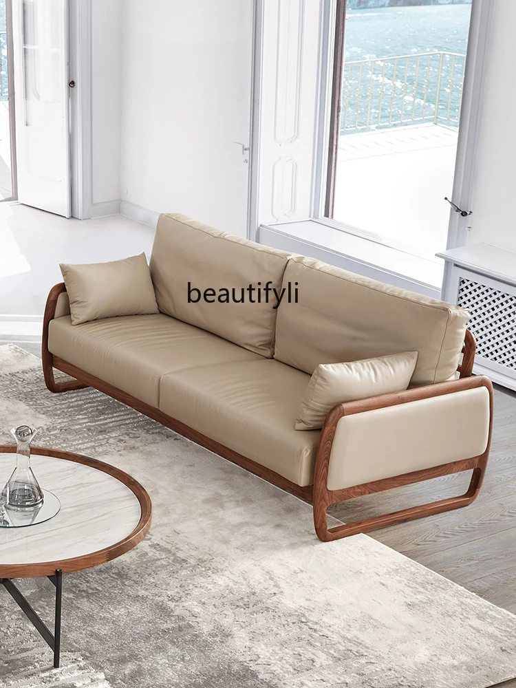 Североамериканский диван из черного ореха итальянская кожа скандинавская