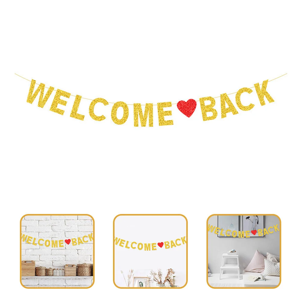 

Glitter Paper Welcome Back Banner Decoration Gold Classroom First Day School Party Photo