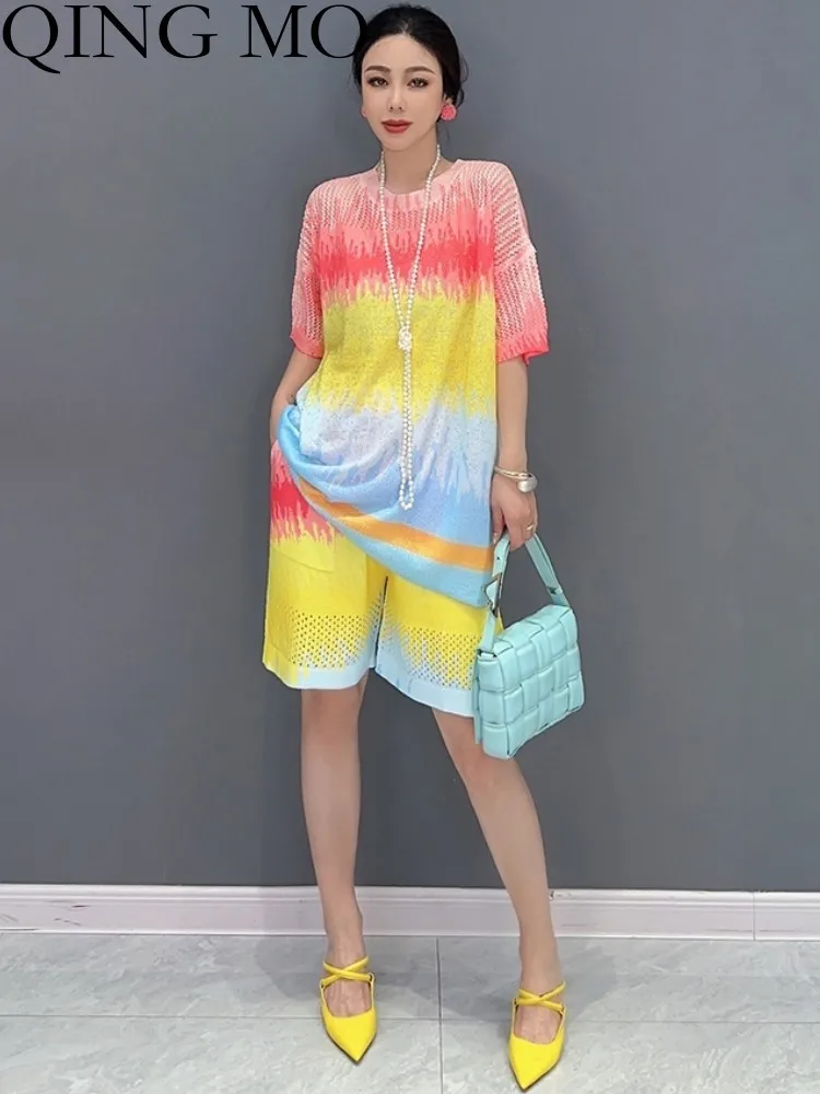

QING MO 2023 Summer New Korean Style Colored Loose Top + Casual Capris Two Piece Set Women Fashion Matching Set ZXF3047