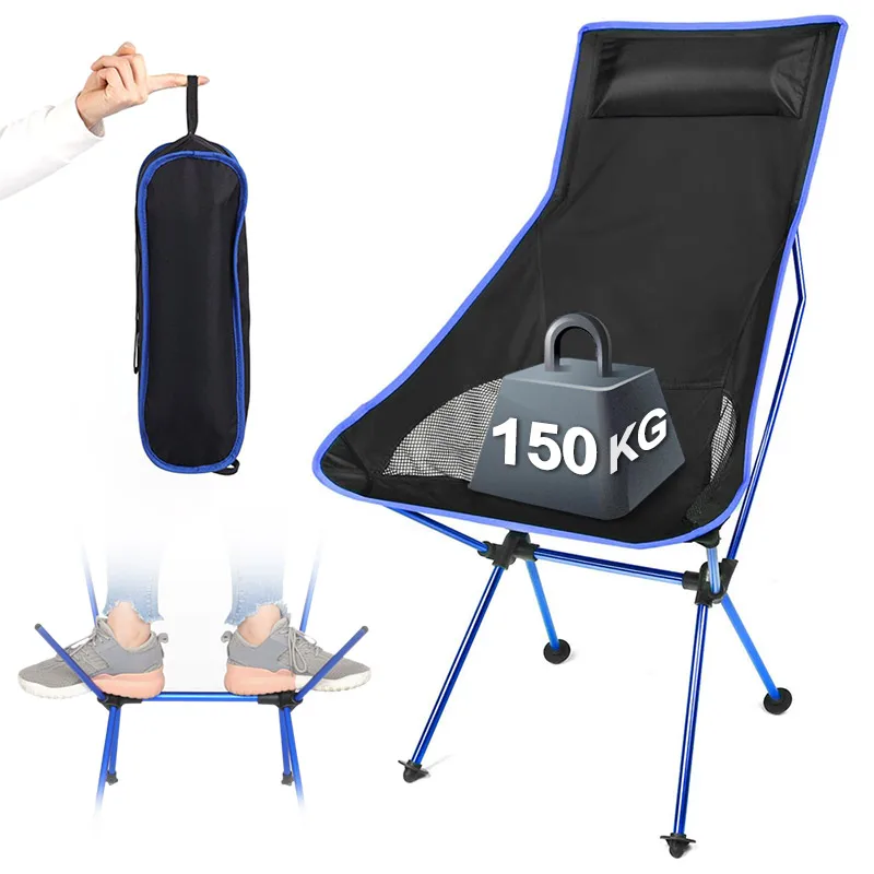 

Portable Folding Chair Outdoor Camping Travel Fishing Chair 150kg MaxLoad BBQ Home Office Seat Moon Chair стул для кемпинга 캠핑의자