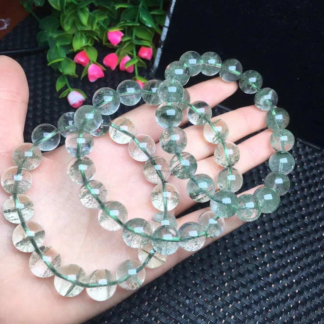 

1 Pc Fengbaowu Natural Green Phantom Quartz Lodolite Bracelet Round Beads Crystal Healing Stone Fashion Women Men Jewelry Gift