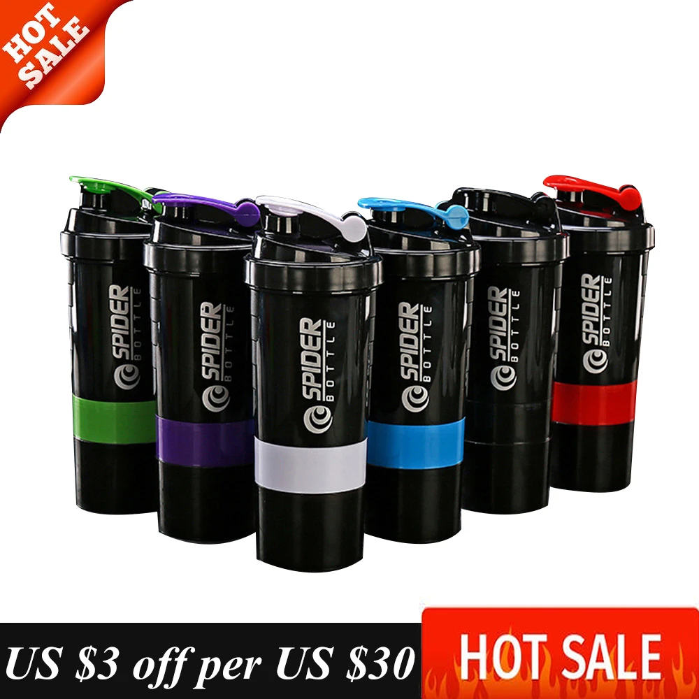 

500ML 3 Layers Shaker Protein Bottle Powder Shake Cup Large Capacity Water Bottle Mixing Cup Body-Building Exercise Bottle
