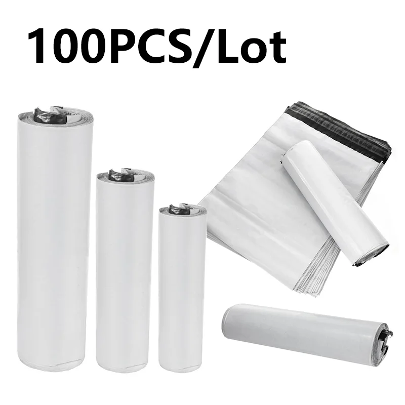 100pcs/lot Opaque PE Plastic Express Envelope Storage Bags White Color Mailing Bags Self Adhesive Seal Courier Bag