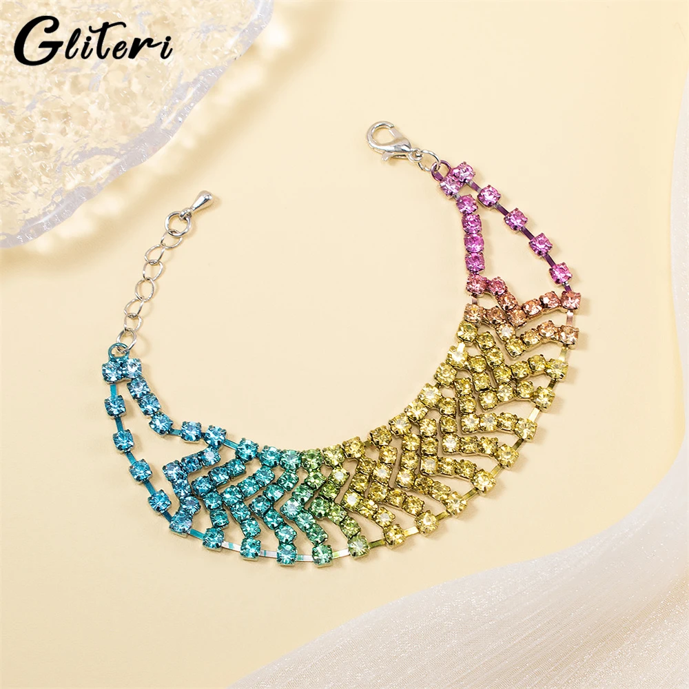 

GEITERI Trendy Colorful Crystal Bracelets For Women Girls Gradient Full Drill Bracelet Zircon Bangles Jewelry Party Gifts 2023