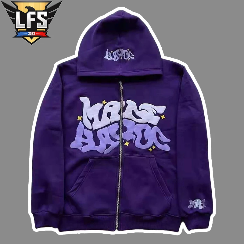 

Толстовка мужская с капюшоном, Свитшот в американском стиле ретро, с надписью, с длинным рукавом, на молнии, большие размеры, повседневная куртка в стиле Харадзюку, Y2K