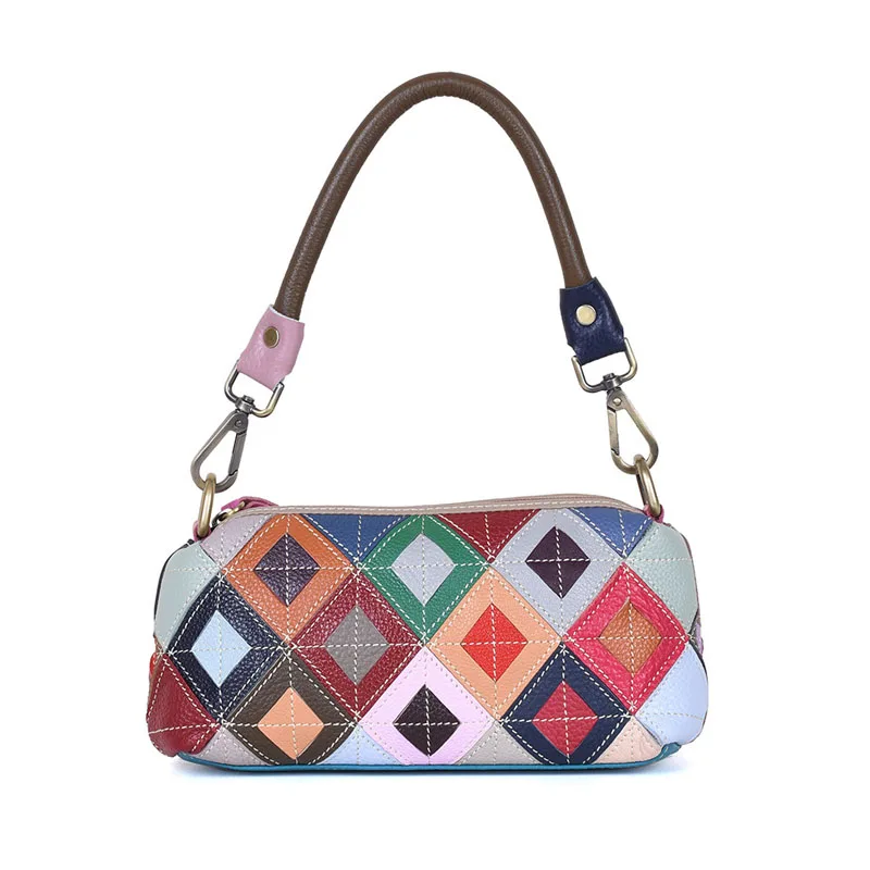 

Women 2023 New Style Cowhide Underarm Hand Bag Color Contrast Stitching One Shoulder Crossbody Bag Top Layer Cowhide Small Bag