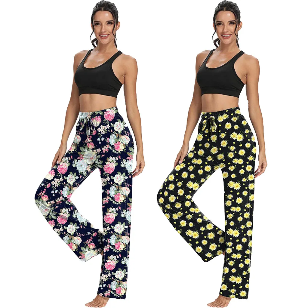 2023 women's Trousers Home Clothes Printed Wide Leg Pantsuit Pajamas large sweatpants yoga dance casual loose women pants