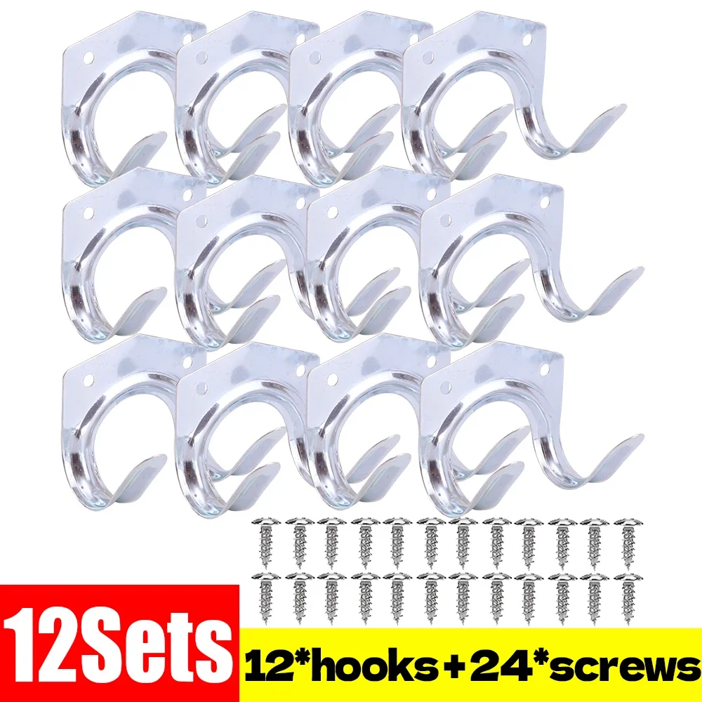 

12/1 компл., сверхмощные маленькие двойные крючки, металлические настенные крючки с винтами, кронштейн для хранения садовых инструментов, подвесной органайзер для гаражного сарая