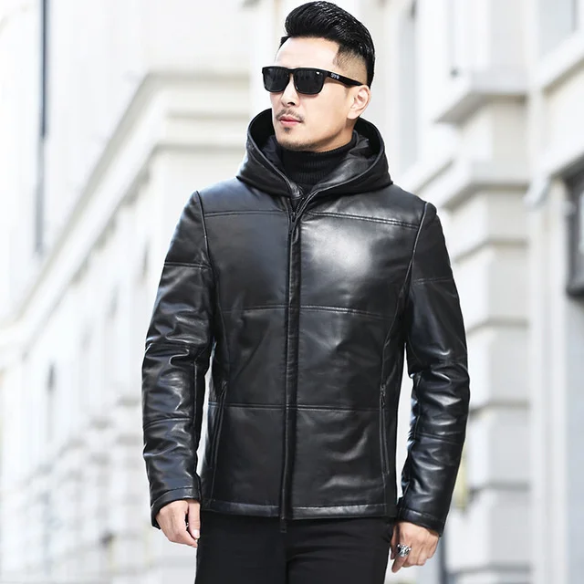 

Пуховик мужской из натуральной овечьей кожи, с капюшоном, размеры до 5XL