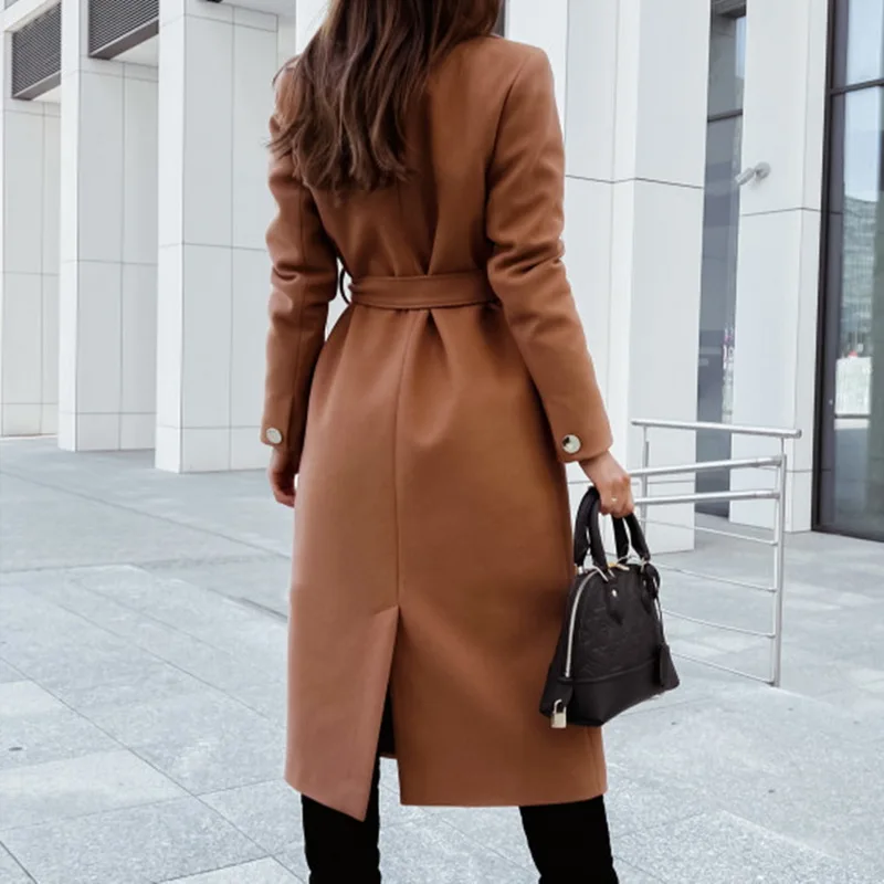 

Женская шерстяная куртка средней длины с длинным рукавом, красное модное шерстяное пальто для женщин на осень и зиму, 2022