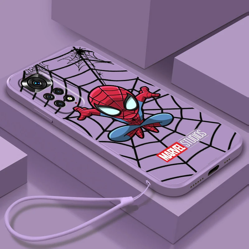 

Marvel Superhero Spiderman Phone Case For Xiaomi Redmi Note 12 11T 11S 11E 10S 10T 10 9T Pro Plus Liquid Rope Funda Cover