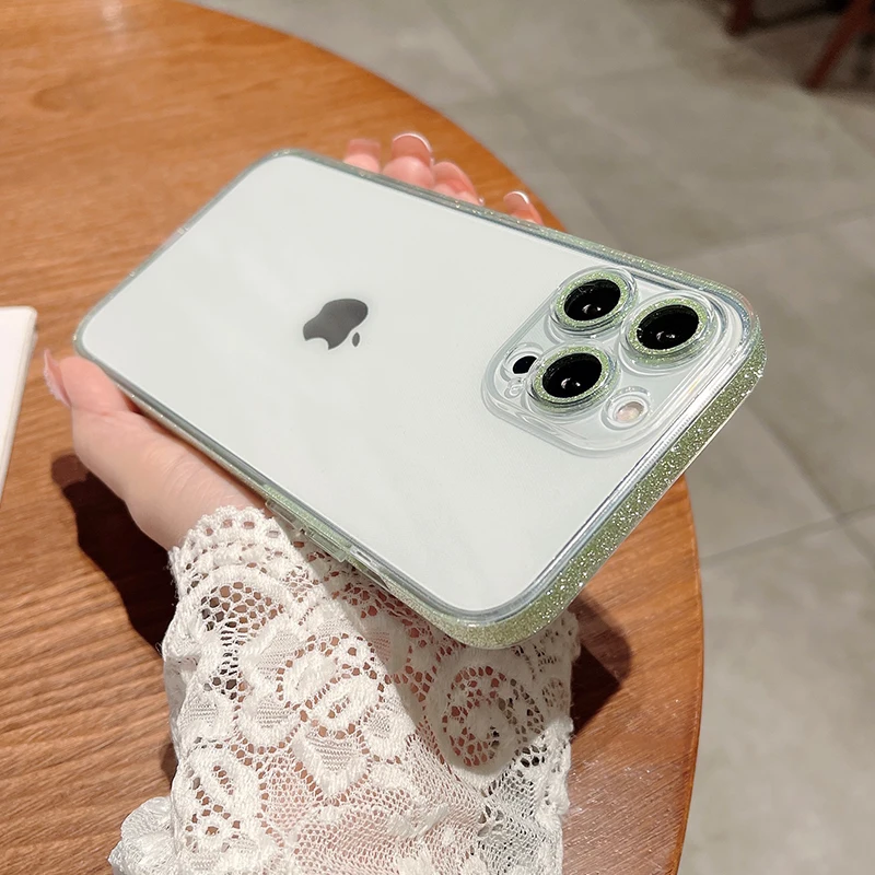 

Luxury Glitter Diamond Frame Transparent Case For iPhone 14 13 12 11 Pro Max Plus All-inclusive Lens Bling Clear Glass Cases