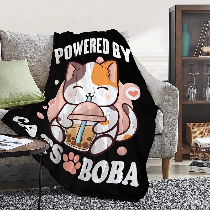 

Blanket Powered by Cats and Boba Gifts Super Soft Throws Lightweight Comfy Sheet Fuzzy Plush Bedding Fleece Blankets for Toddler