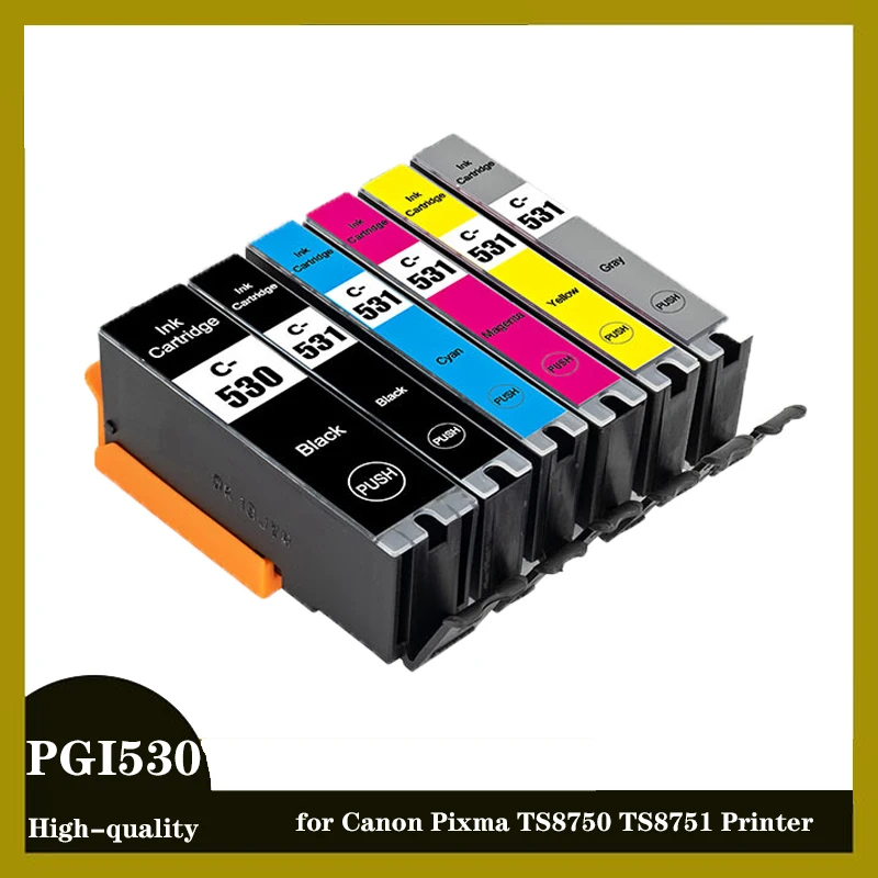 

PGI530 CLI531 PGI-530 CLI-531 530 531 Compatible Color Ink Cartridge for Canon Pixma TS8750 TS8751 Printer PGBK/BK/C/M/Y/GY