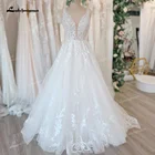 Белое свадебное платье в стиле бохо 2022, кружевные аппликации, V-образный вырез, а-силуэт, свадебные платья принцессы с открытой спиной, реальное фото, vestido de noiva praiano