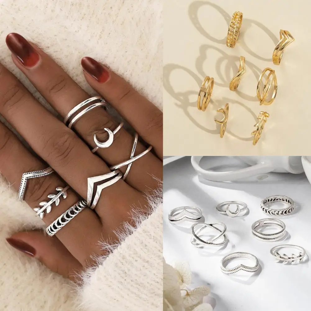 

7 Pcs/Set Lady Finger Ring Exquisite Vintage Solid Color Individual Female Ring Set for Gift