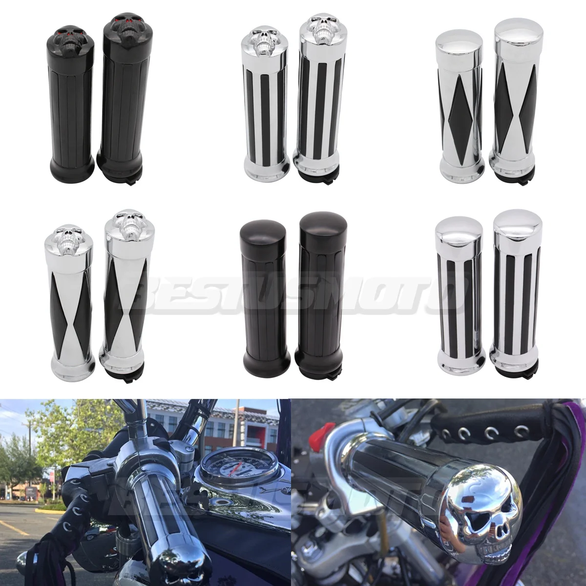 Motorcycle 7/8'' 22mm & 1" 25mm Hand Grips For Harley Honda 