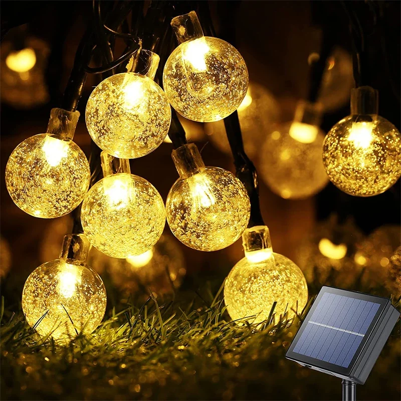 Solar String Lights Outdoor 60 Led Crystal Globe Lights with 8 Modes Waterproof Solar Powered Patio Light for Garden Party Decor