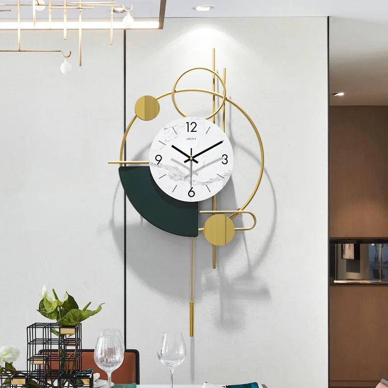 

Restaurant Metal Decorative Wall Clock Creative Luxurious Automatic Swing Decorative Clock Mute Wall Watch Large Quartz Watch