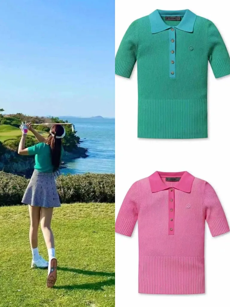 Knitted Bright Golf Clothing Ladies Top Middle Sleeve Korean Fashion Outdoor Sports GOLF Slim Golf Clothing
