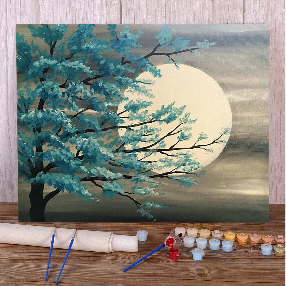 Пейзаж луна ночь самодельная краска раньше масляные краски 40*50 картина по