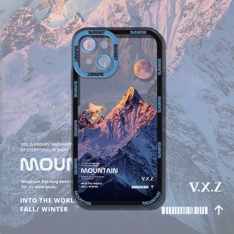 

Aesthetic Snow Mountain Transparent Phone Case For iPhone 13 12 11 14Pro Max X XR XS Luxury Clear Soft Silicone Shockproof Cover