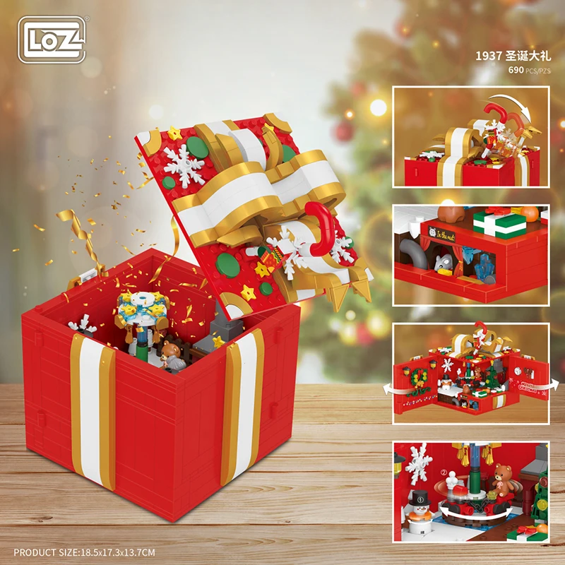 

Loz1937 Creative Christmas Gift Bag Building Block Toys DIY Christmas Surprise Gift Box Assembly Puzzle Toys For Kids Xmas Gifts