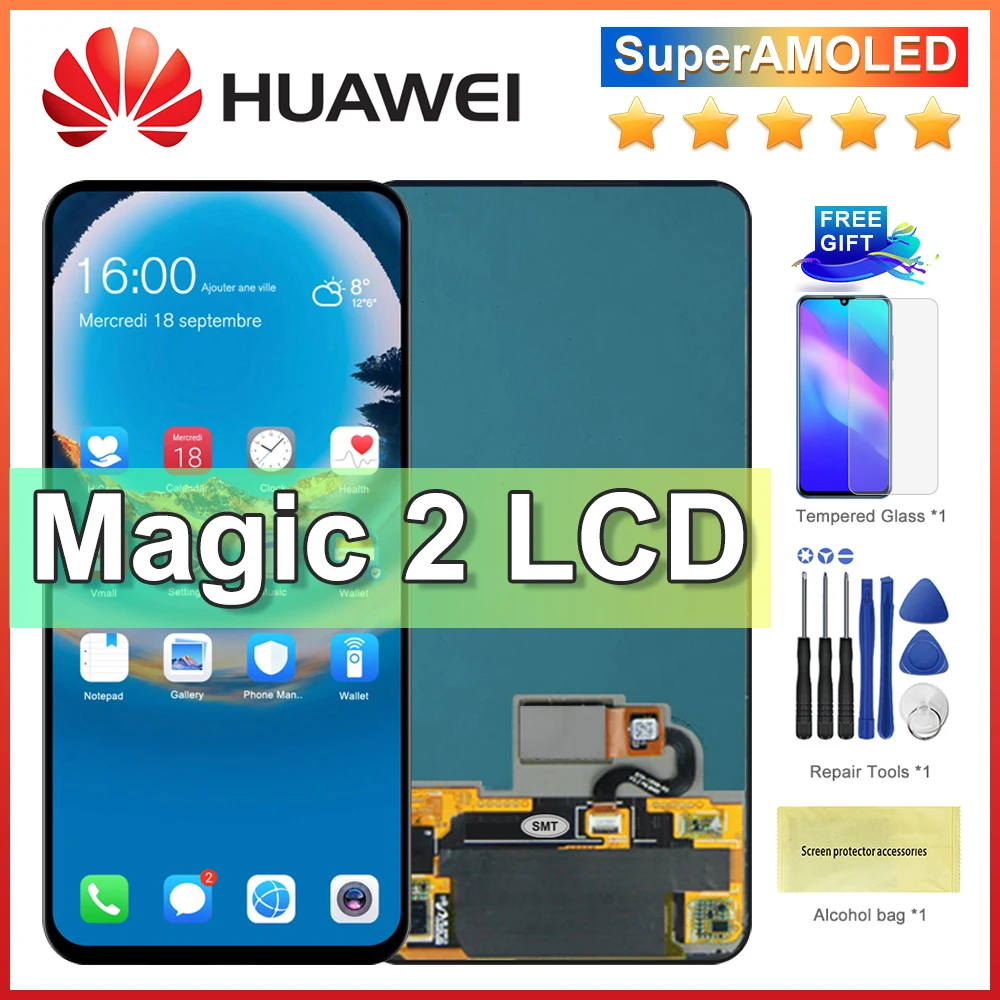 

100% протестированный AMOLED 6,39 "Magic 2 сменный ЖК-дисплей для HUAWEI Honor Magic 2, ЖК-дисплей с сенсорным экраном и дигитайзером в сборе, замена