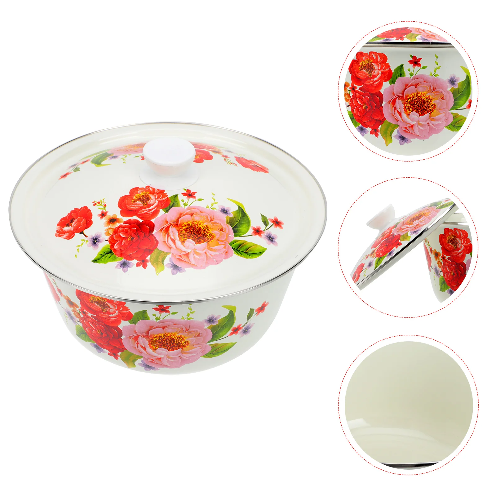 

Vintage Enamel Basin Retro Enamel Bowl Tureen Pot with Lid Kitchen Accessories