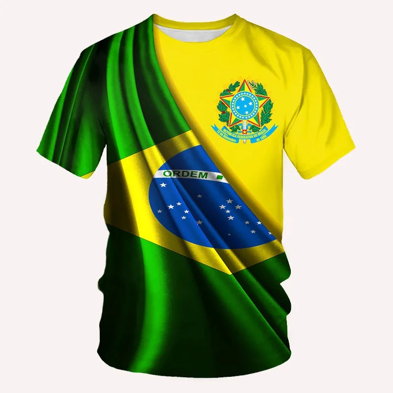 

BRASIL Summer Men's T-Shirt Brazil National Emblem Flag Print Casual T-Shirt O Neck Loose Short Sleeve Large Size Men's Clothing