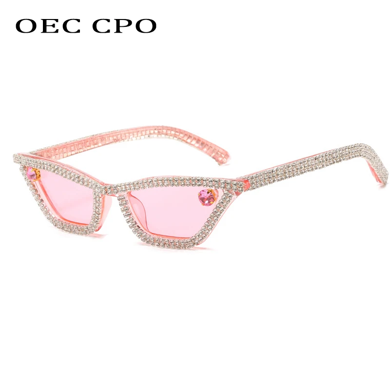 OEC CPO женские модные солнцезащитные очки со стразами винтажные маленькие кошачий