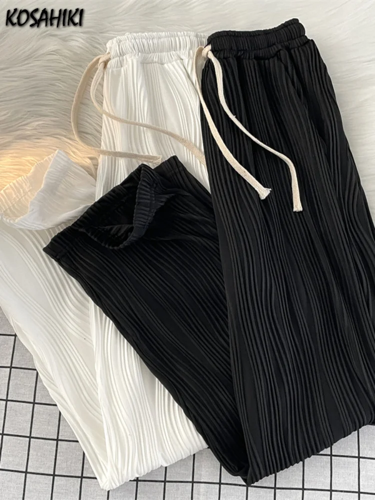 

Y2k Aesthetic 2023 Summer Pleated Casual Women and Men Pants Solid All Match Fashion Trouser Loose Harajuku Drawstring Pantalons
