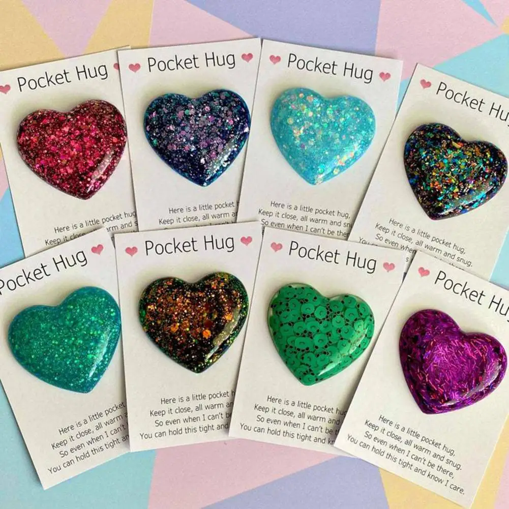 

Pocket Hug Heart Cute Glass CraftsS1 Special Encourage Multicolored Love Heart Charms Birthday Wedding Party Valentine's Day Gif