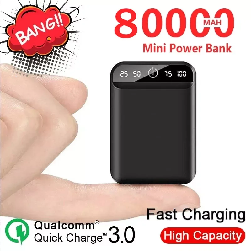 

2021 New Mini Portable Mobile Outdoor Emergency External Battery With Dual USB Ports 80000mAh Power Bank For Xiaomi Samsung
