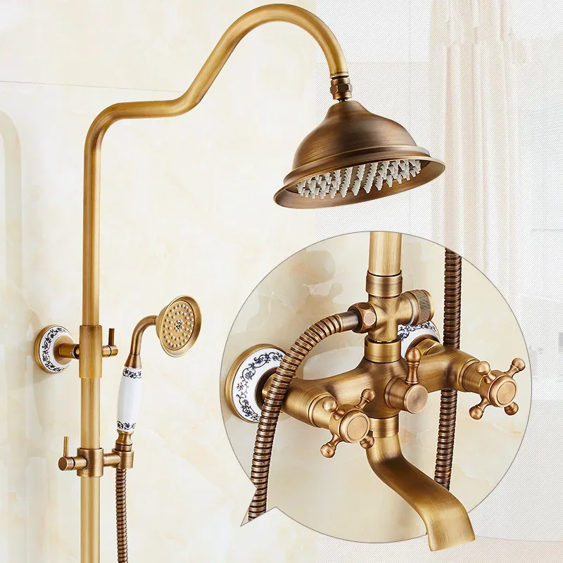 

Набор античных смесителей для Дождевого душа с ручным настенным креплением, латунный смеситель для душа для ванной комнаты, набор для Дождевого душа
