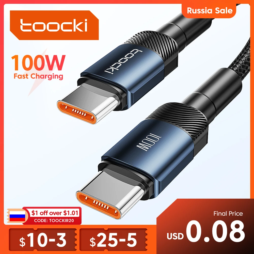  Toocki 100W USB C To Type C Cable PD Fast Charging Charger Cable Data Cord For Macbook Huawei Xiaomi POCO Samsung USB-C Cable 3M 