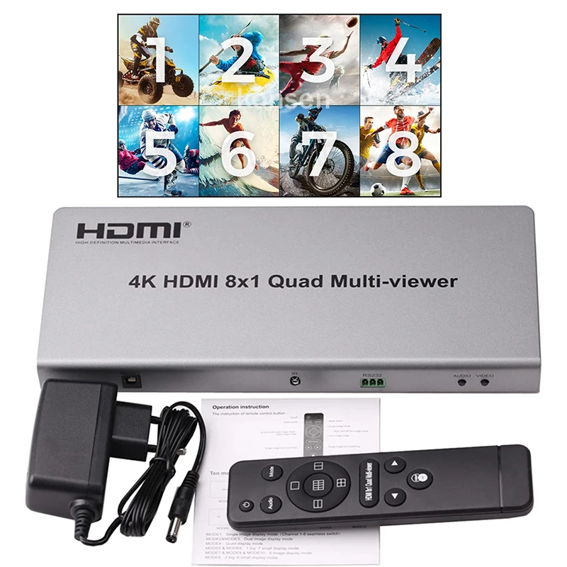 Фото 4K HDMI 8x1 мультипросмотр 8 в 1 выход HDMI мультипросмотр бесшовный переключатель 8 картинок HDMI мультипросмотр 1 ТВ монитор просмотр Мультиэкран №1