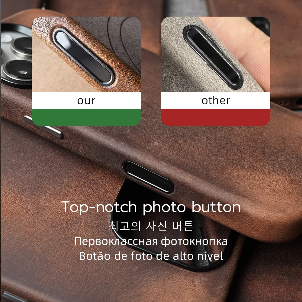 Фото Чехол из натуральной кожи YMW Horween для iPhone 15, 16 Pro Max, роскошный деловой чехол для телефона из воловьей кожи №3