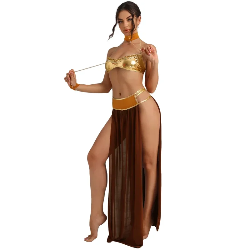 Женский сексуальный бюстгальтер принцессы Леи для раба из лакированной кожи с