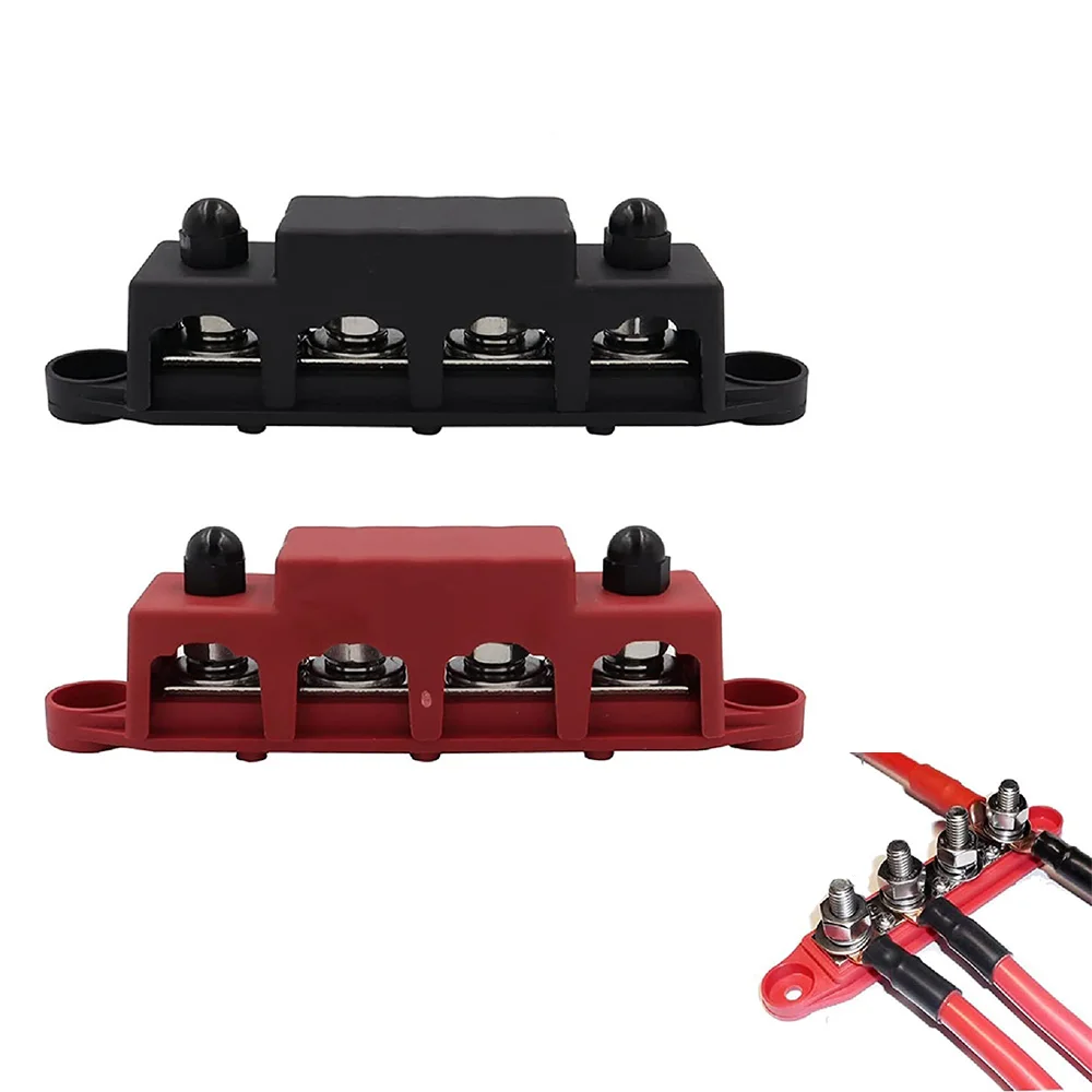 

12V Power Distribution Block 250A Bus Bar Terminal Block With Cover M8 / M10 4 Way 3/8" Terminal Studs 48VDC 300VAC For Car Boat